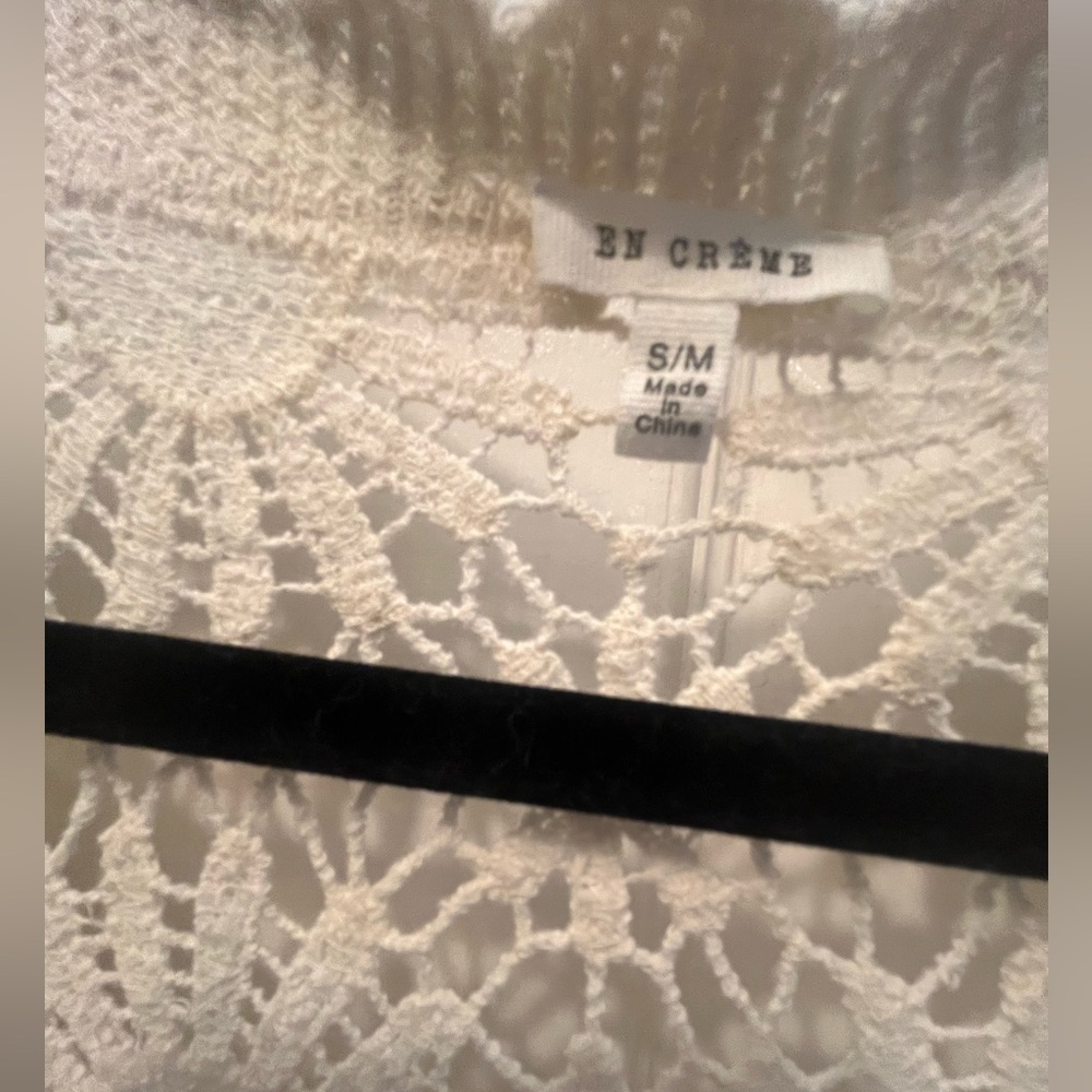 En Creme 100% Cotton Crochet V-Neck Button Front Cardigan - cream Size S/M - Picture 6 of 9